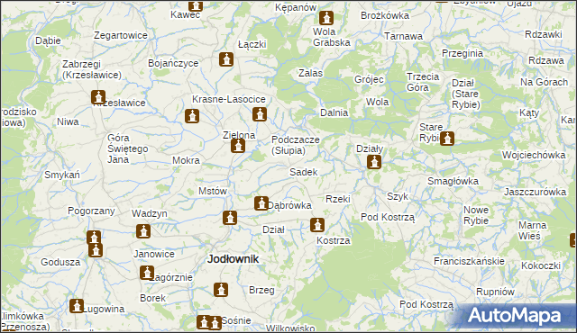 mapa Sadek gmina Jodłownik, Sadek gmina Jodłownik na mapie Targeo