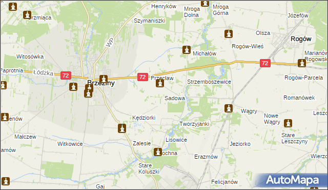 mapa Sadowa gmina Brzeziny, Sadowa gmina Brzeziny na mapie Targeo
