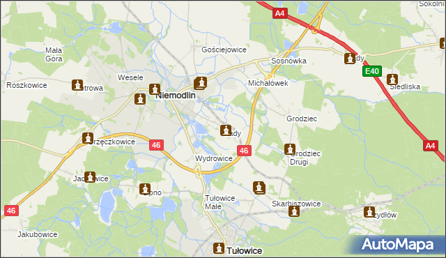 mapa Sady gmina Niemodlin, Sady gmina Niemodlin na mapie Targeo