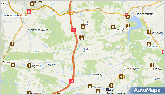 mapa Sady Górne, Sady Górne na mapie Targeo
