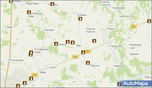 mapa Saki gmina Bielsk Podlaski, Saki gmina Bielsk Podlaski na mapie Targeo