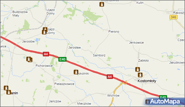 mapa Samborz gmina Kostomłoty, Samborz gmina Kostomłoty na mapie Targeo
