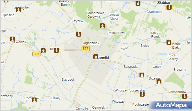 mapa Sanniki powiat gostyniński, Sanniki powiat gostyniński na mapie Targeo