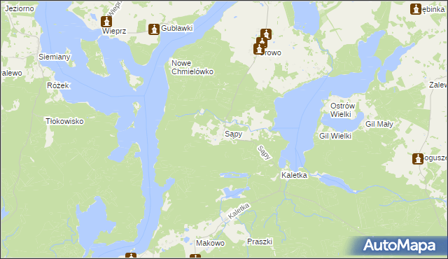 mapa Sąpy gmina Iława, Sąpy gmina Iława na mapie Targeo