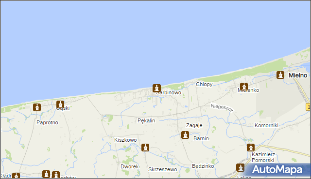 mapa Sarbinowo gmina Mielno, Sarbinowo gmina Mielno na mapie Targeo