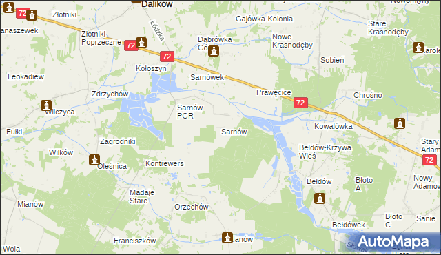 mapa Sarnów gmina Dalików, Sarnów gmina Dalików na mapie Targeo