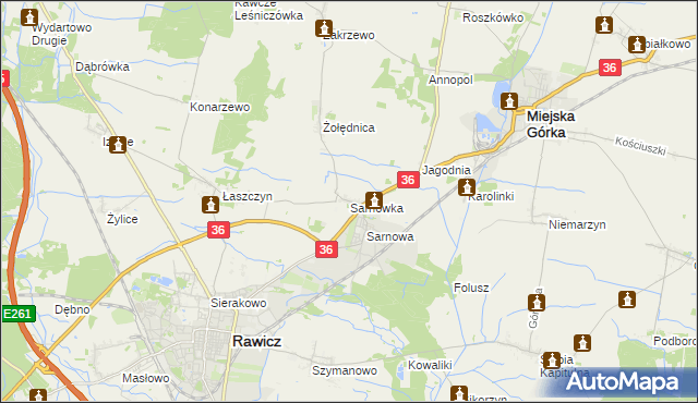 mapa Sarnówka gmina Rawicz, Sarnówka gmina Rawicz na mapie Targeo