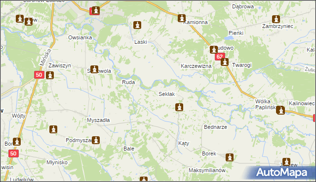 mapa Sekłak gmina Korytnica, Sekłak gmina Korytnica na mapie Targeo