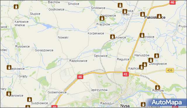 mapa Sękowice gmina Nysa, Sękowice gmina Nysa na mapie Targeo