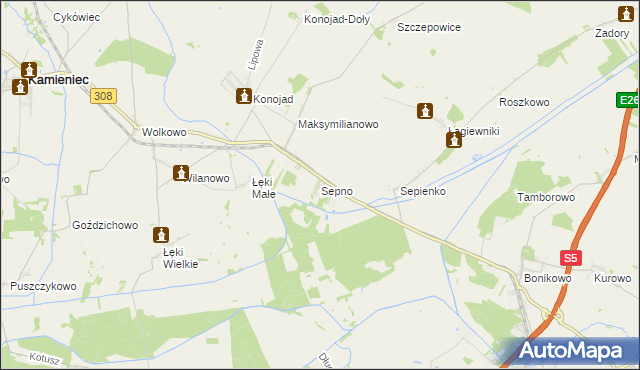 mapa Sepno gmina Kamieniec, Sepno gmina Kamieniec na mapie Targeo