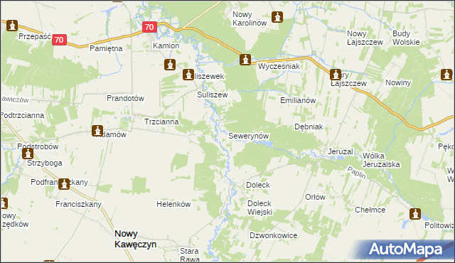 mapa Sewerynów gmina Nowy Kawęczyn, Sewerynów gmina Nowy Kawęczyn na mapie Targeo
