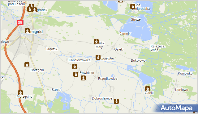 mapa Sieczków gmina Żmigród, Sieczków gmina Żmigród na mapie Targeo