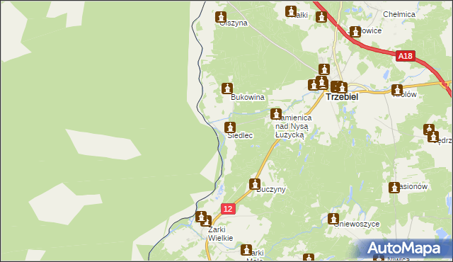 mapa Siedlec gmina Trzebiel, Siedlec gmina Trzebiel na mapie Targeo