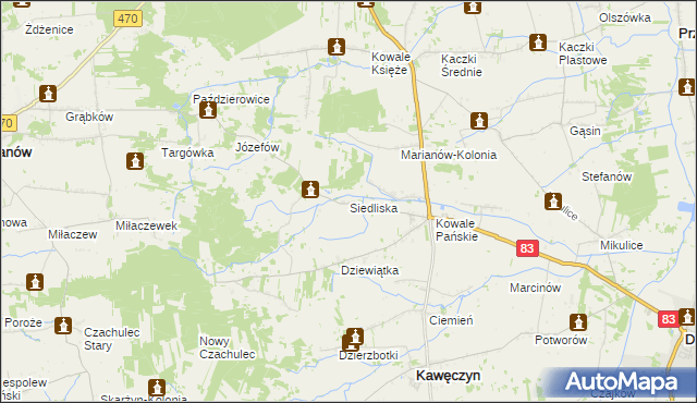 mapa Siedliska gmina Kawęczyn, Siedliska gmina Kawęczyn na mapie Targeo
