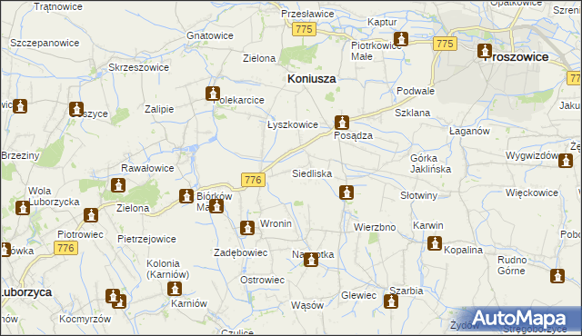 mapa Siedliska gmina Koniusza, Siedliska gmina Koniusza na mapie Targeo