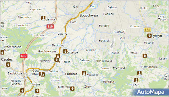 mapa Siedliska gmina Lubenia, Siedliska gmina Lubenia na mapie Targeo