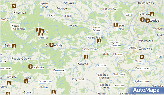 mapa Siekierczyna gmina Ciężkowice, Siekierczyna gmina Ciężkowice na mapie Targeo
