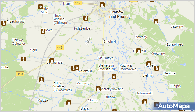 mapa Siekierzyn gmina Grabów nad Prosną, Siekierzyn gmina Grabów nad Prosną na mapie Targeo