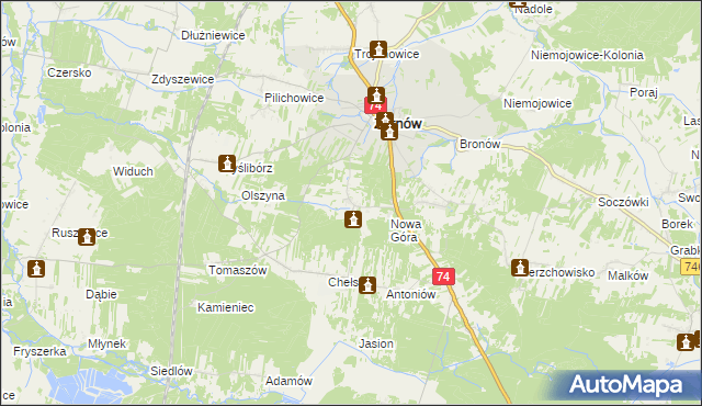 mapa Sielec gmina Żarnów, Sielec gmina Żarnów na mapie Targeo