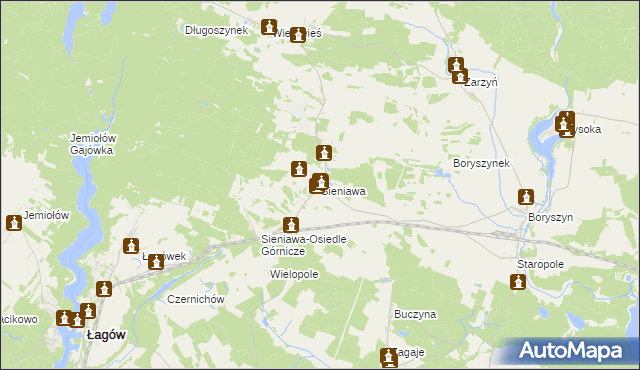 mapa Sieniawa gmina Łagów, Sieniawa gmina Łagów na mapie Targeo