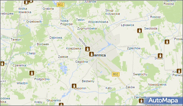 mapa Siennica powiat miński, Siennica powiat miński na mapie Targeo
