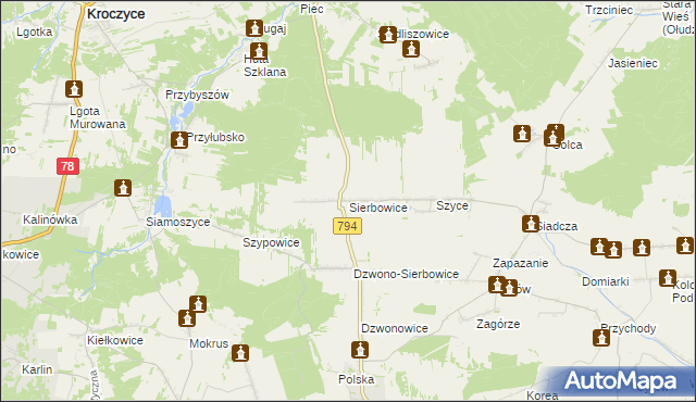 mapa Sierbowice, Sierbowice na mapie Targeo