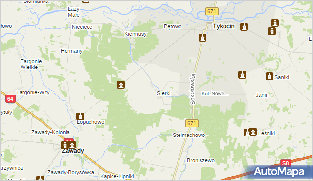 mapa Sierki, Sierki na mapie Targeo