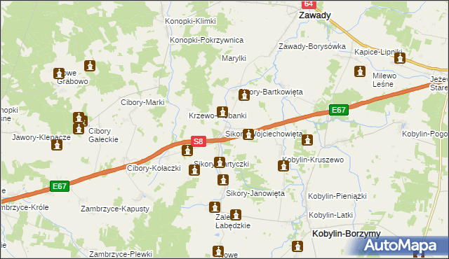 mapa Sikory-Wojciechowięta, Sikory-Wojciechowięta na mapie Targeo