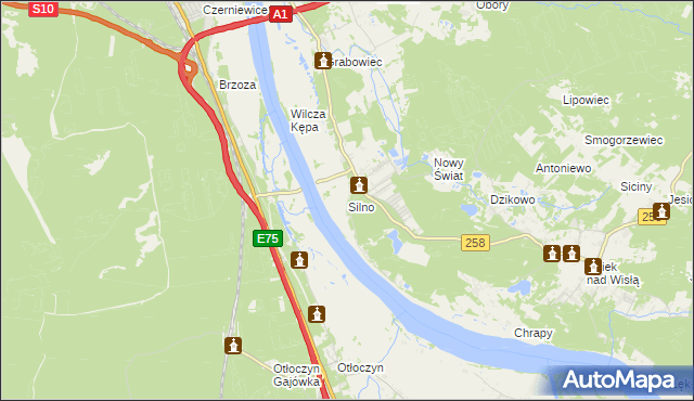 mapa Silno gmina Obrowo, Silno gmina Obrowo na mapie Targeo