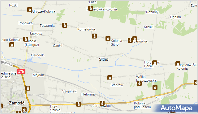 mapa Sitno powiat zamojski, Sitno powiat zamojski na mapie Targeo