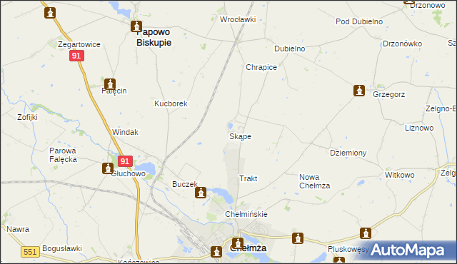mapa Skąpe gmina Chełmża, Skąpe gmina Chełmża na mapie Targeo