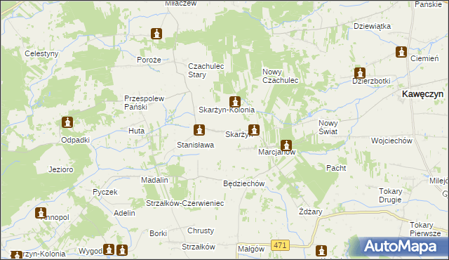 mapa Skarżyn gmina Kawęczyn, Skarżyn gmina Kawęczyn na mapie Targeo