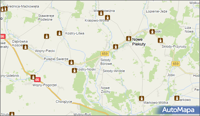 mapa Skłody Borowe, Skłody Borowe na mapie Targeo