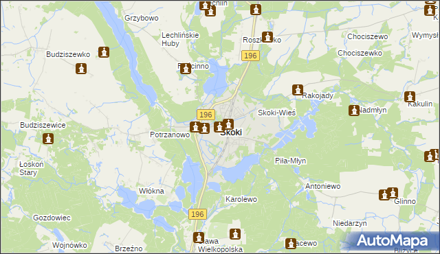 mapa Skoki powiat wągrowiecki, Skoki powiat wągrowiecki na mapie Targeo