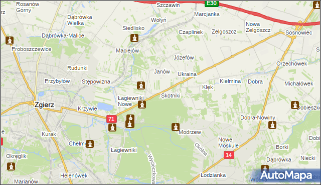 mapa Skotniki gmina Zgierz, Skotniki gmina Zgierz na mapie Targeo