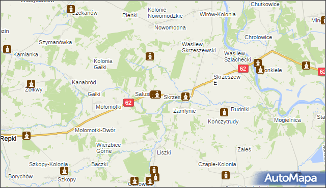 mapa Skrzeszew gmina Repki, Skrzeszew gmina Repki na mapie Targeo