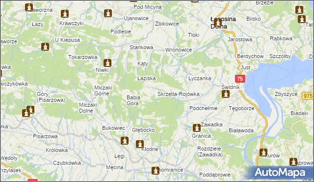 mapa Skrzętla-Rojówka, Skrzętla-Rojówka na mapie Targeo