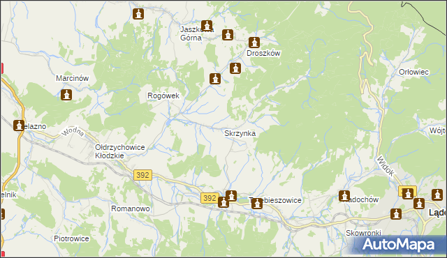 mapa Skrzynka gmina Lądek-Zdrój, Skrzynka gmina Lądek-Zdrój na mapie Targeo