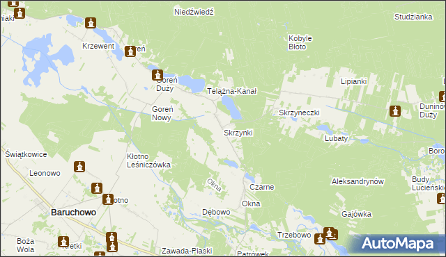 mapa Skrzynki gmina Baruchowo, Skrzynki gmina Baruchowo na mapie Targeo