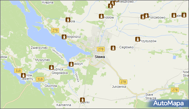 mapa Sława powiat wschowski, Sława powiat wschowski na mapie Targeo