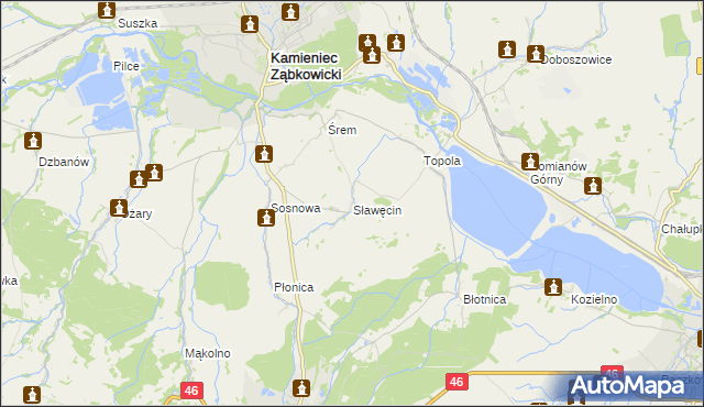 mapa Sławęcin gmina Kamieniec Ząbkowicki, Sławęcin gmina Kamieniec Ząbkowicki na mapie Targeo