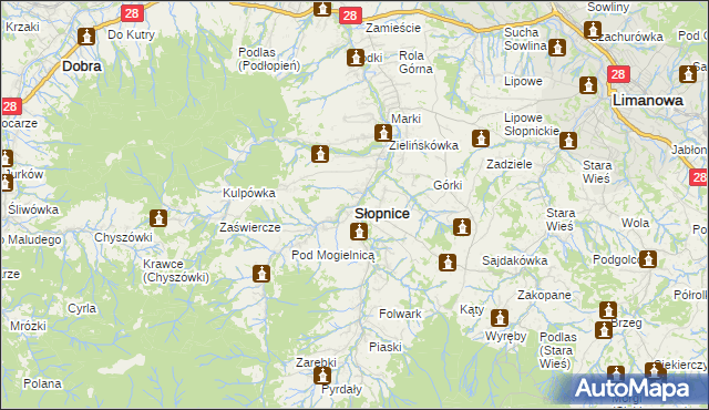 mapa Słopnice, Słopnice na mapie Targeo