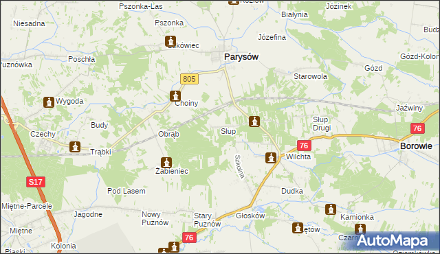 mapa Słup gmina Parysów, Słup gmina Parysów na mapie Targeo