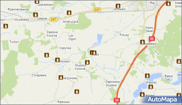 mapa Słupy gmina Szubin, Słupy gmina Szubin na mapie Targeo