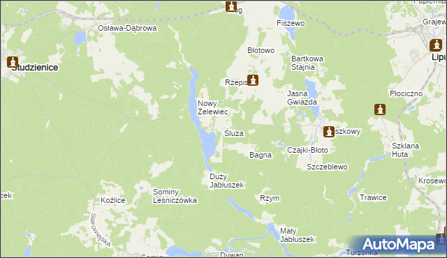 mapa Śluza gmina Lipusz, Śluza gmina Lipusz na mapie Targeo