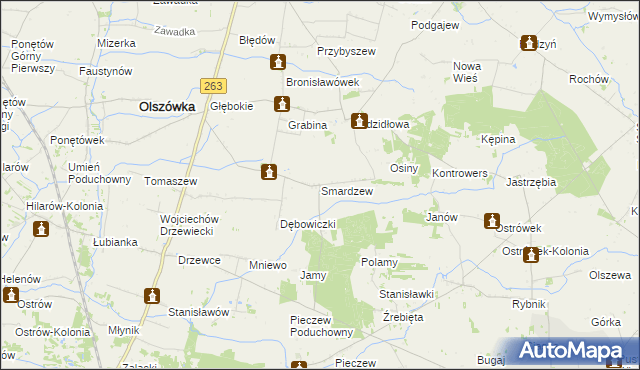 mapa Smardzew gmina Grabów, Smardzew gmina Grabów na mapie Targeo