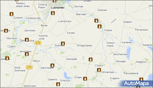 mapa Smogorzewo gmina Lubraniec, Smogorzewo gmina Lubraniec na mapie Targeo