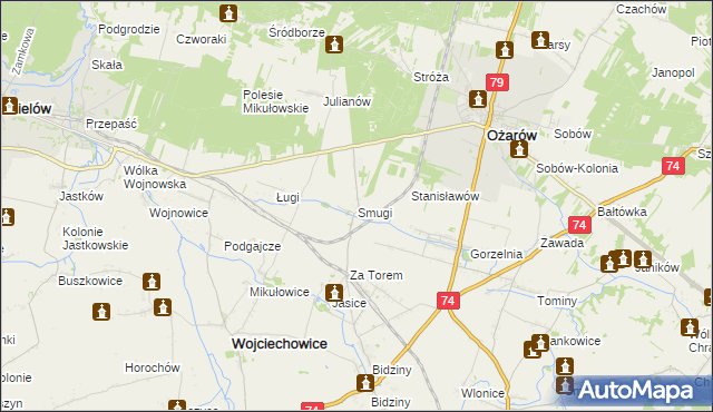 mapa Smugi gmina Wojciechowice, Smugi gmina Wojciechowice na mapie Targeo