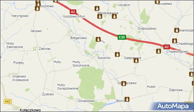 mapa Sokolniki gmina Kołaczkowo, Sokolniki gmina Kołaczkowo na mapie Targeo