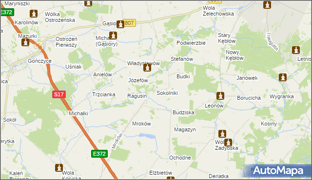 mapa Sokolniki gmina Żelechów, Sokolniki gmina Żelechów na mapie Targeo